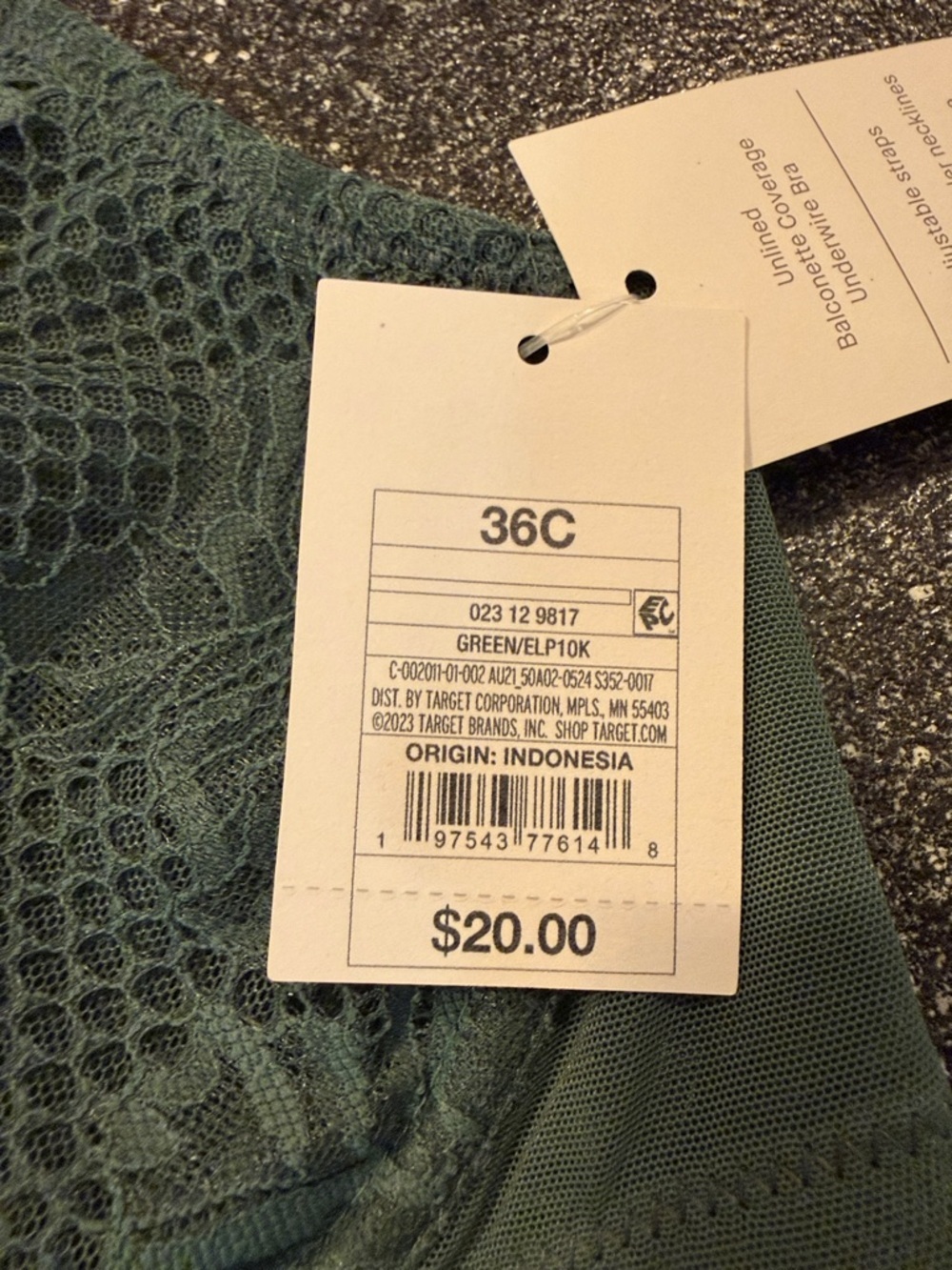 Auden Lace Underwire Bra & Lace Thong Set in Sage - Bra Size 36C & thong size L - Picture 3 of 5